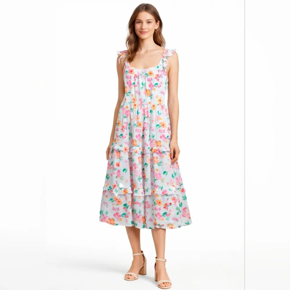 J. Crew Floral Print Midi Tiered Dress Size Small